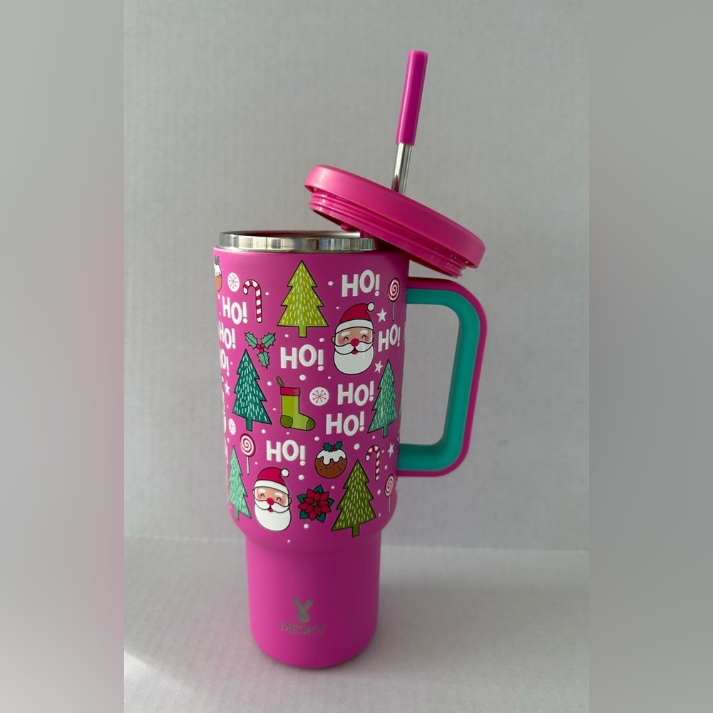 Meoky 40oz Festive Pink Holiday Tumbler with Straw - Picture 4 of 17